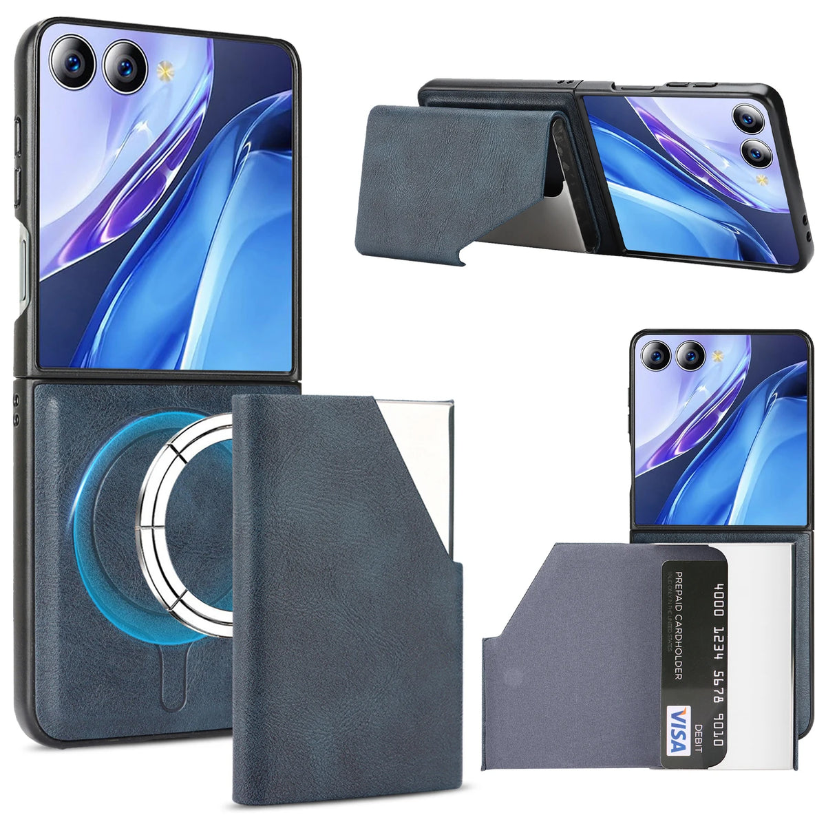 Textured Leather 8-Card Magnetic Wallet with Integrated Folding Stand for Samsung Galaxy Z Flip 8