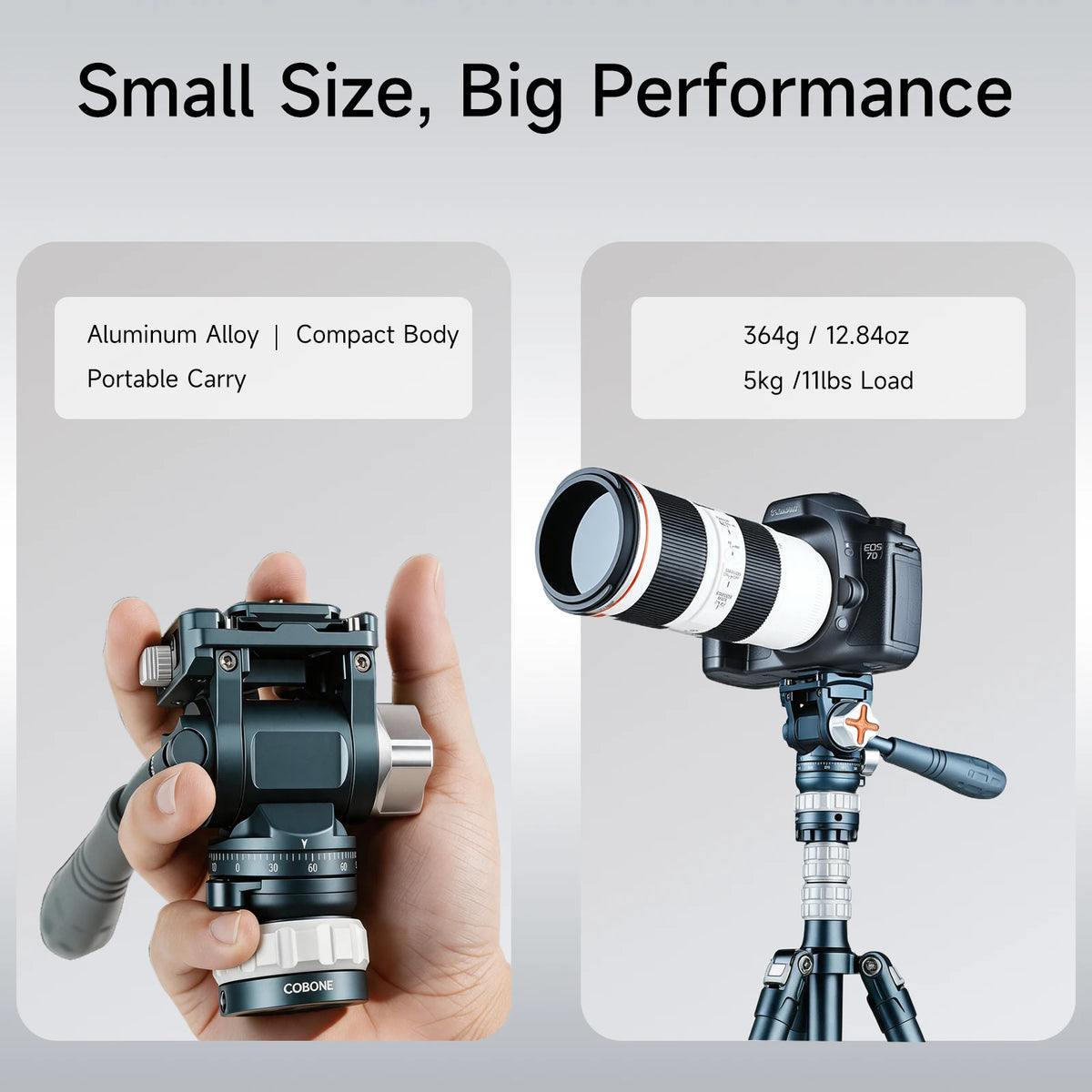 COBONE Detachable Fluid Video Tripod Head With ±7.5° Leveling Base