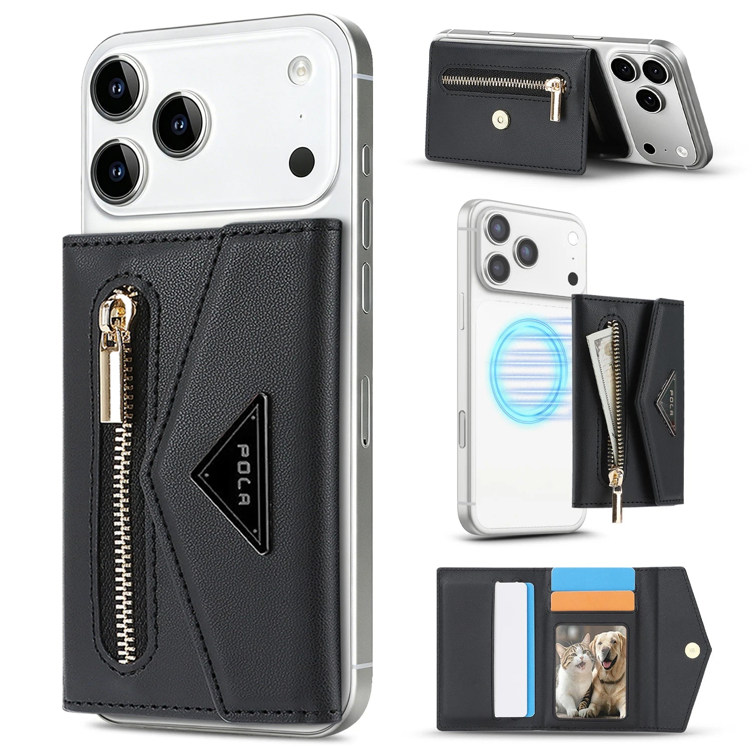 Luxury Leather Magnetic Wallet with Card Holder and Kickstand