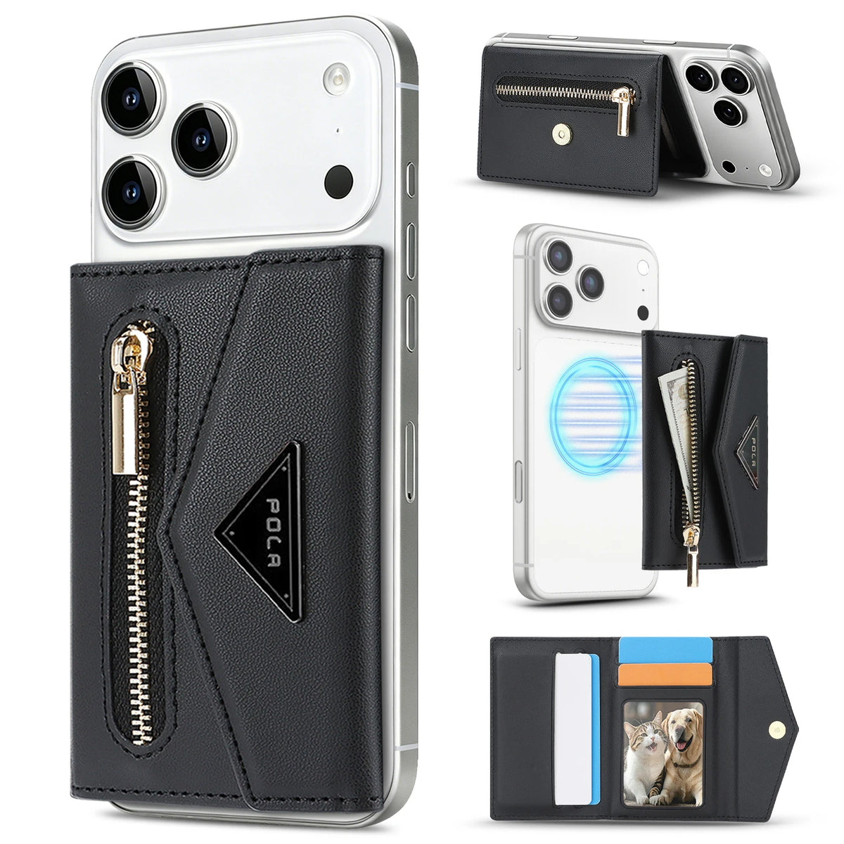 Luxury Leather Magnetic Wallet with Card Holder and Kickstand