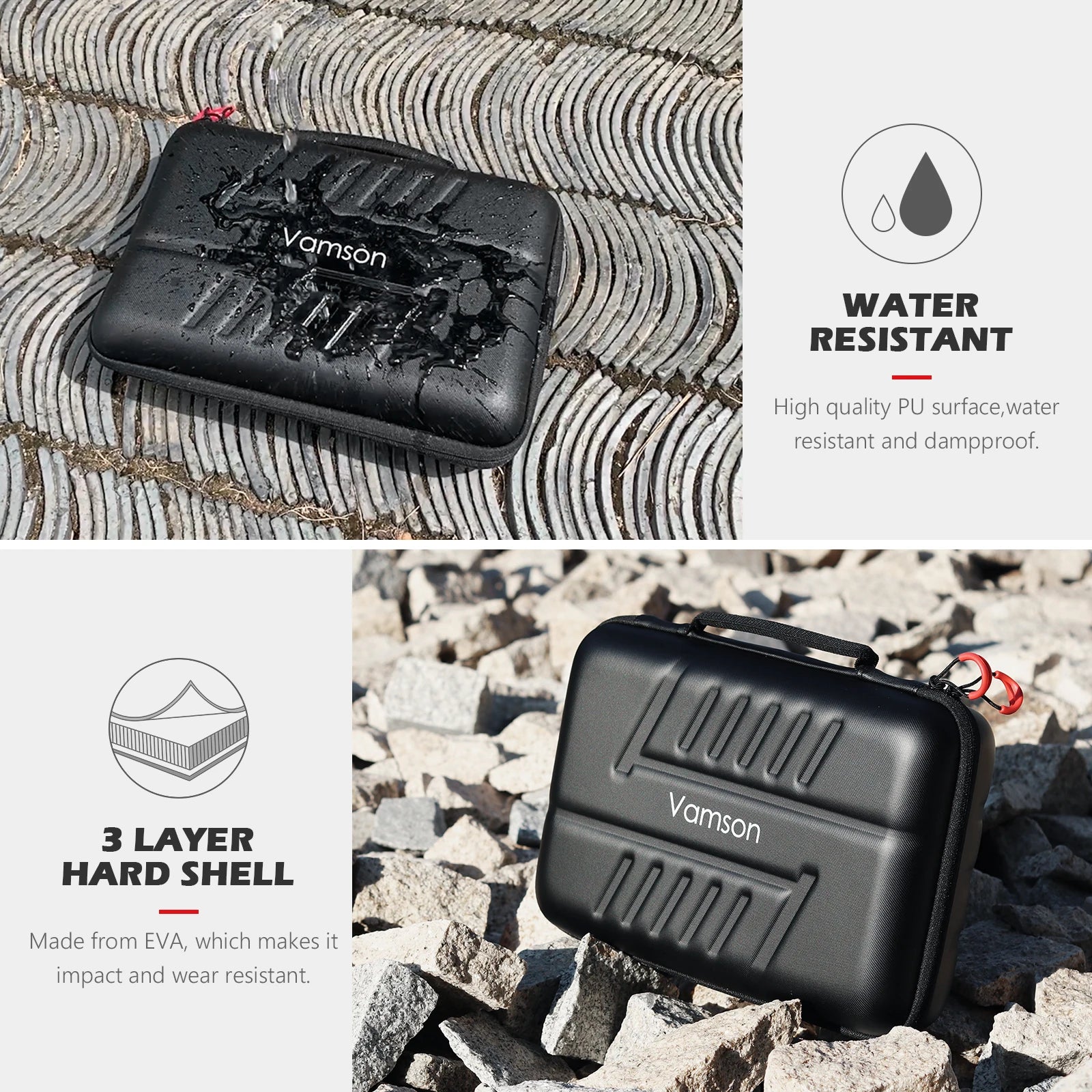 Large Waterproof PU Carrying Case for Action Cameras