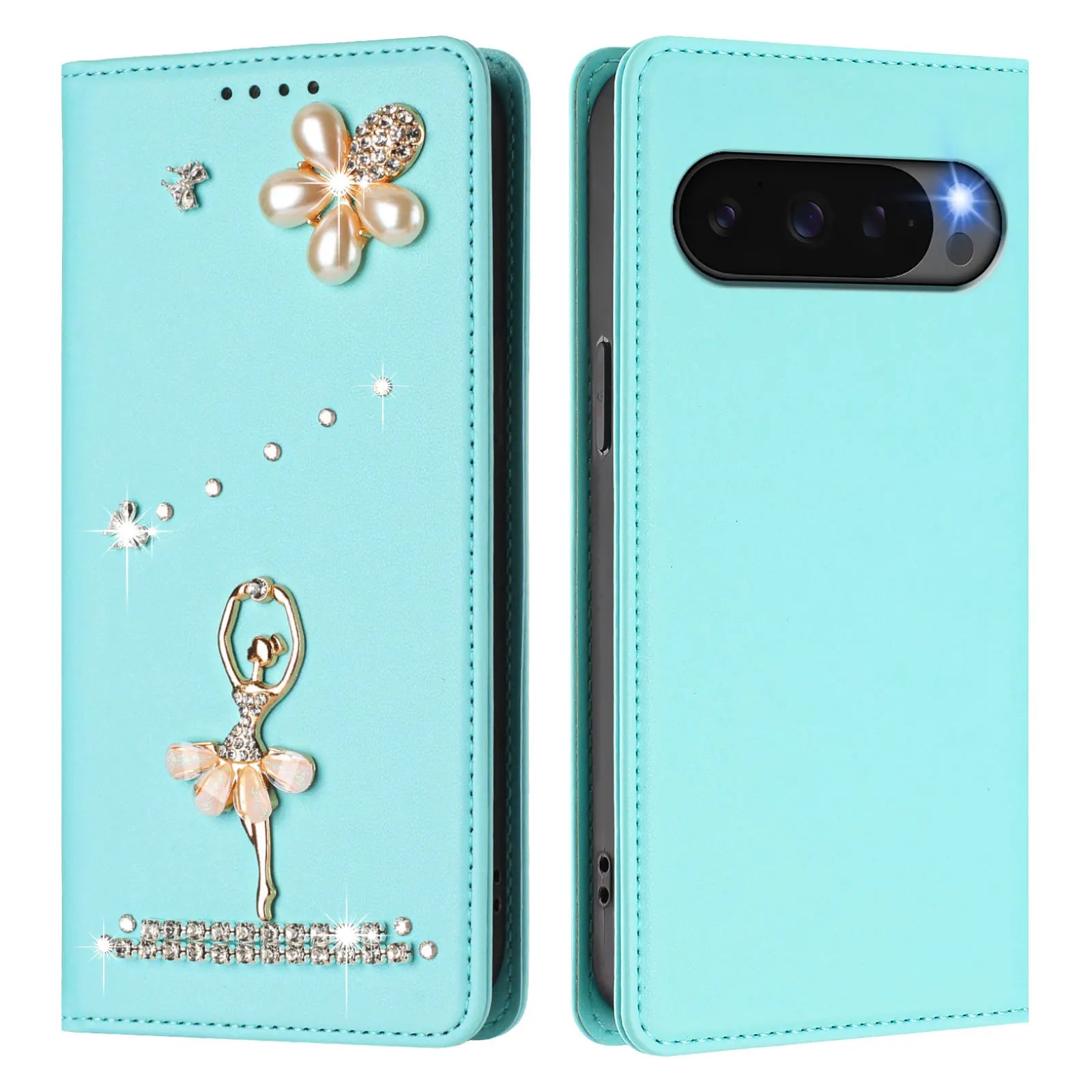 Cute Diamond Wallet Flip Case with Card Slot and Stand for Google Pixel 9 Series