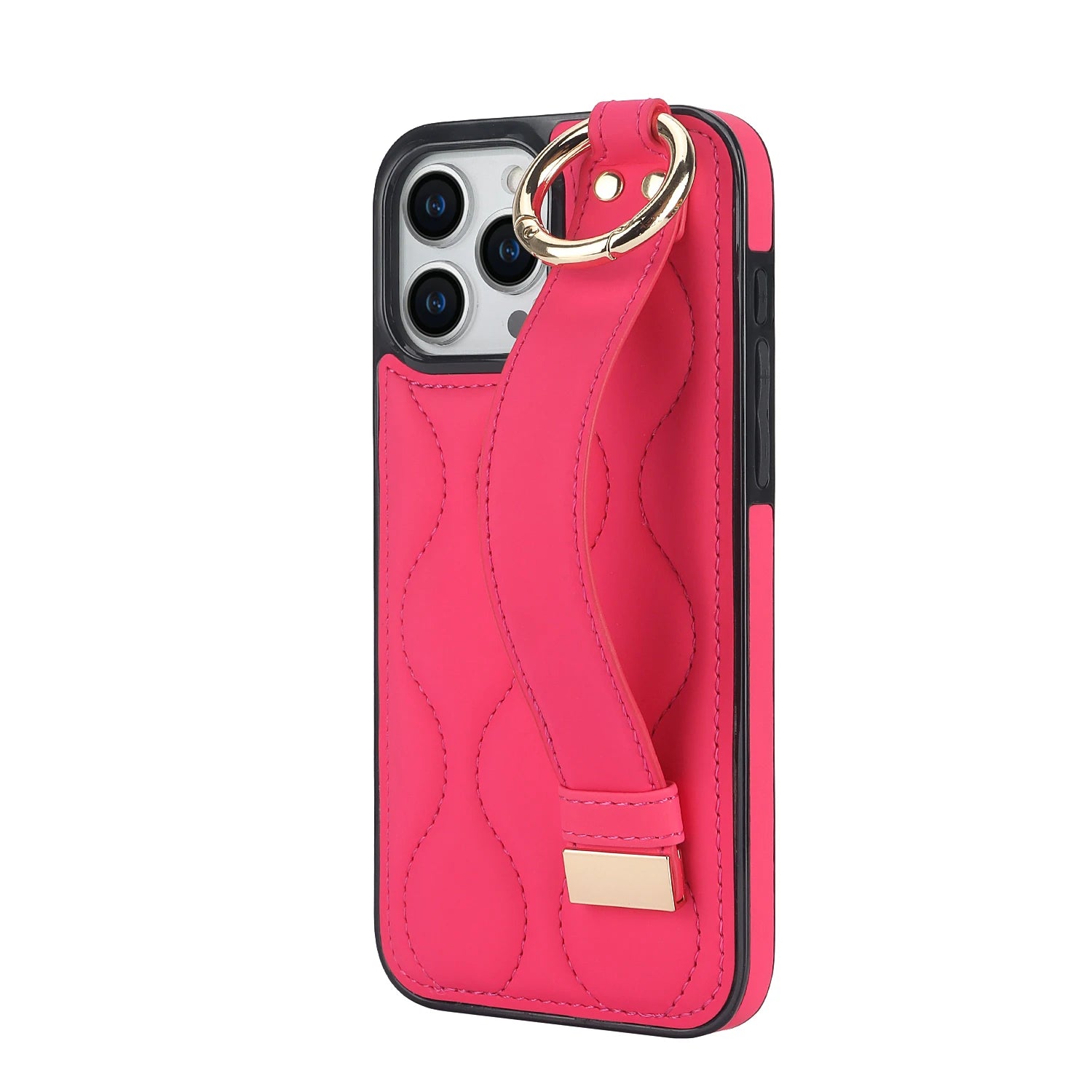 Shockproof Leather Phone Case with Wrist Strap & Ring for iPhone 15 Series
