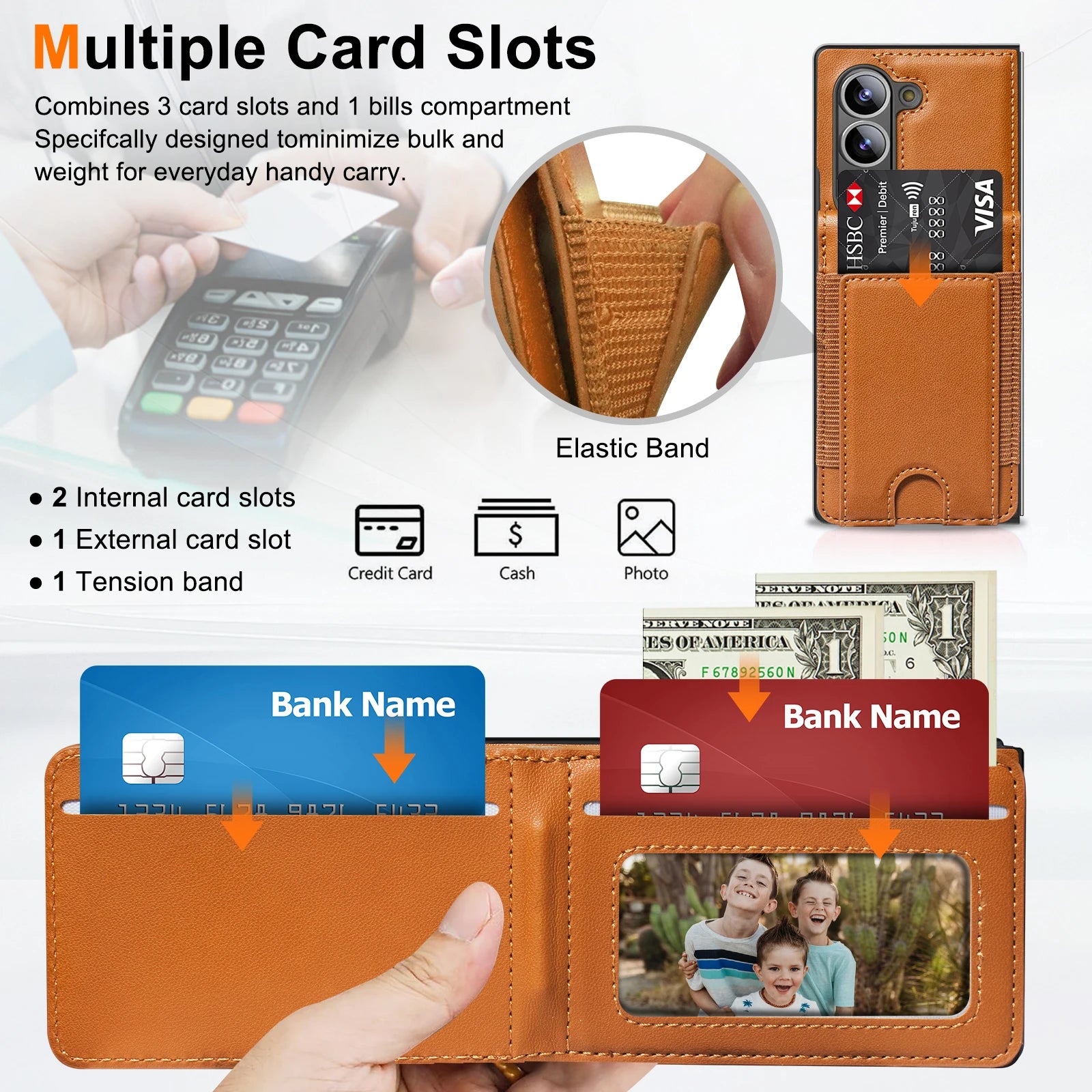 Vertical Card Slot Leather Wallet Case with Tempered Glass for Samsung Galaxy Z Fold 6