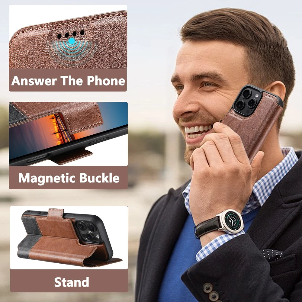 3-in-1 MagSafe Leather Wallet Case with Card Holder for iPhone 16 Series