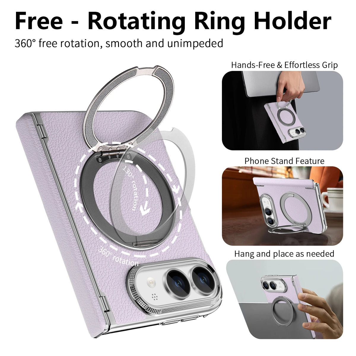 Lychee-Pattern Leather MagSafe Stand Case for iPhone Duo