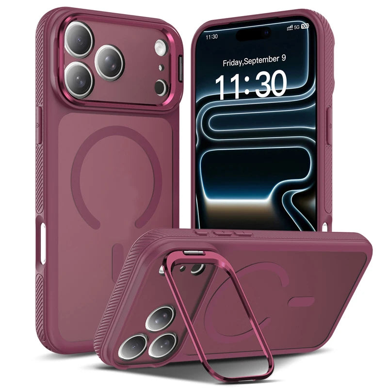 Translucent Shockproof Magnetic Kickstand Case with Embedded Ring Stand for iPhone 18 Series