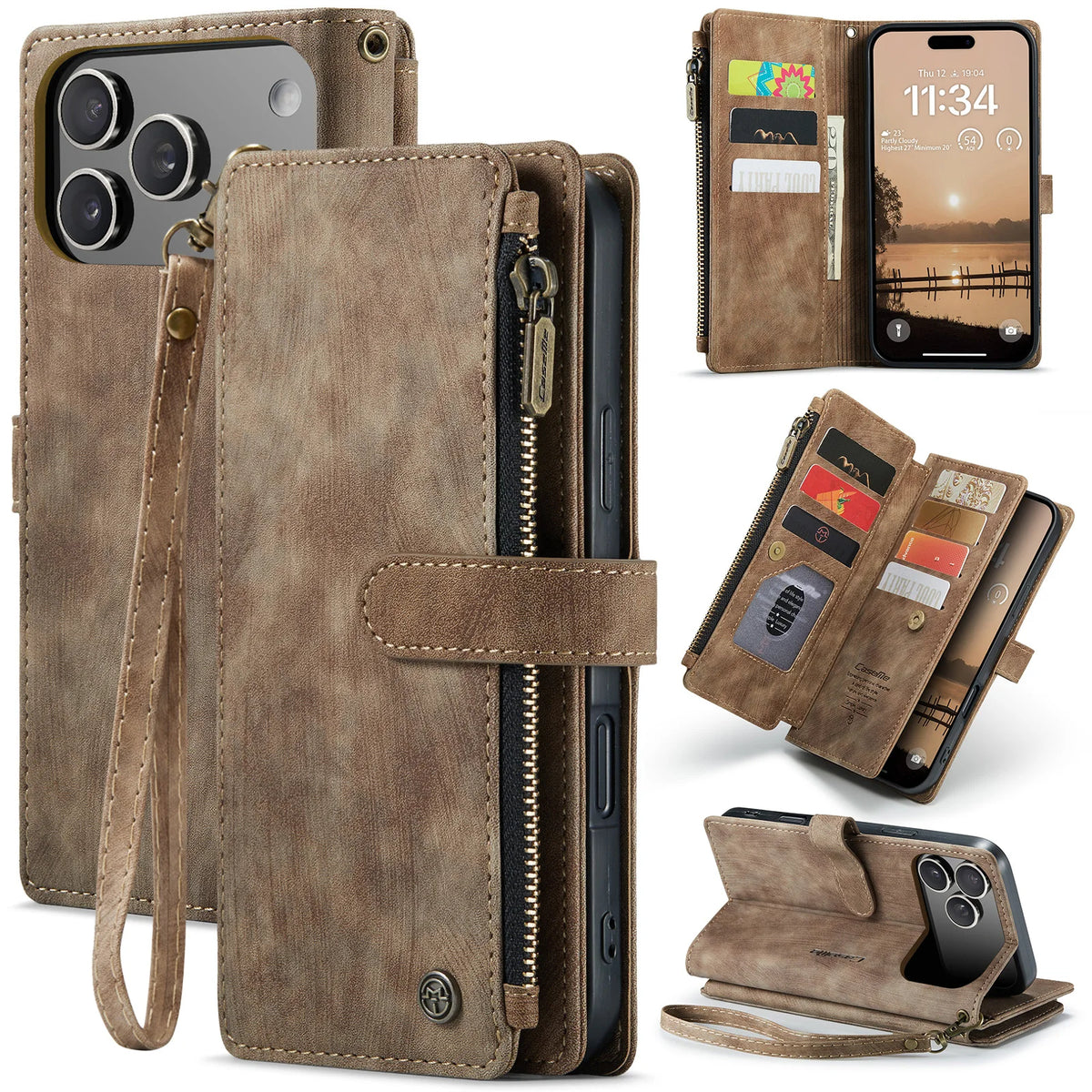 10-Card Leather Wallet Case with Detachable Lanyard for iPhone 18 Series