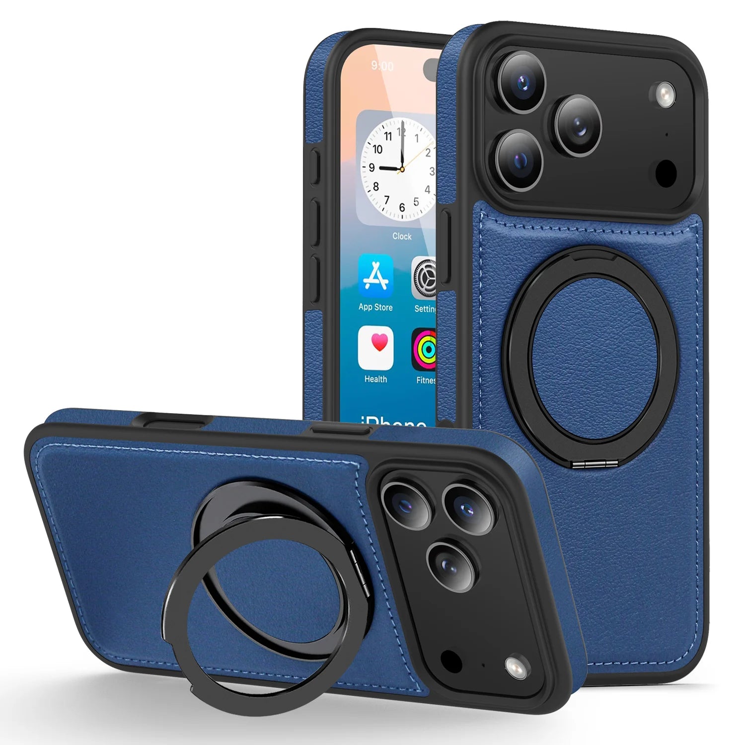 Premium Leather MagSafe Case for iPhone 17 Series with 360° Rotating Ring Stand