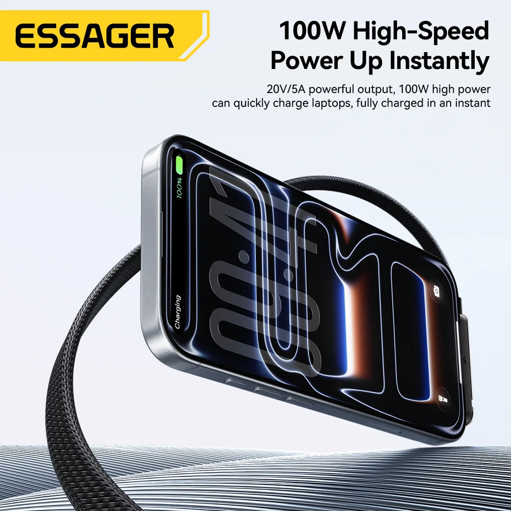 Essager 100W USB-C PD Charging Cable With Integrated Foldable Phone Stand