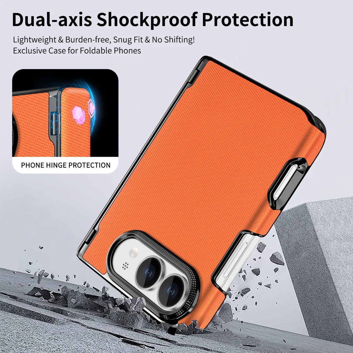 Textured Fabric Hinge Protection Case with Central Axis Reinforcement for iPhone Duo