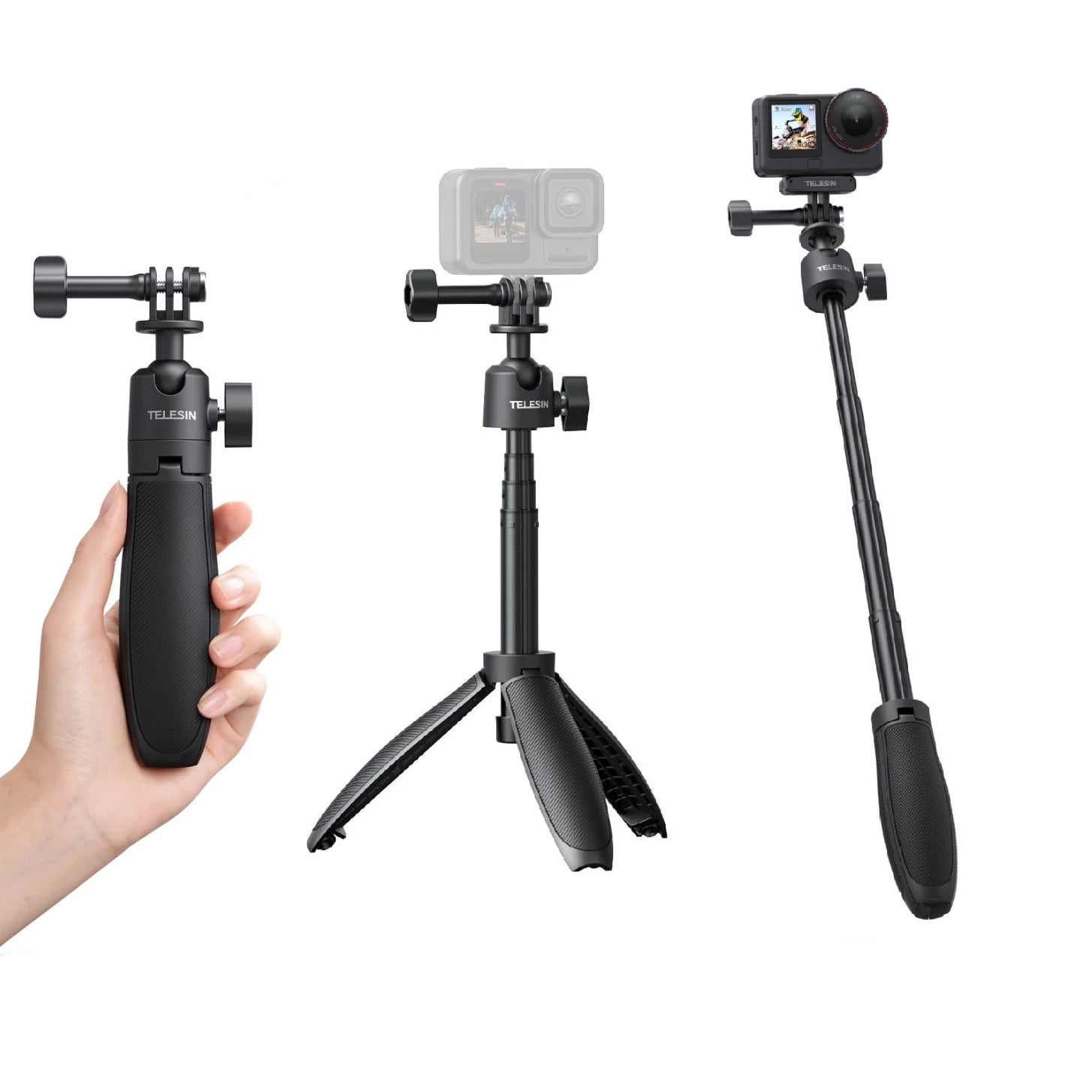 TELESIN Aluminum Alloy Mini Selfie Stick for Action Cameras