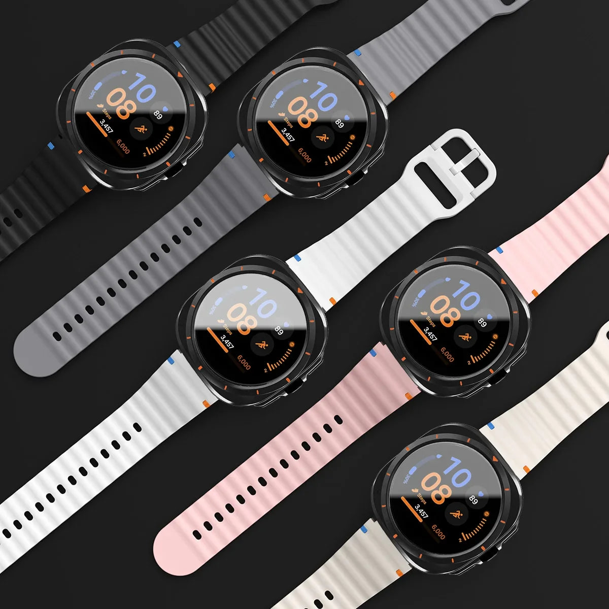 Silicone Band with Tempered Glass Protective Case for Samsung Galaxy Watch 7