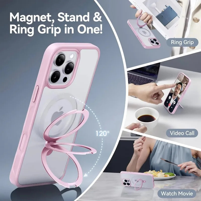 Shockproof Translucent Matte MagSafe Case with Invisible Stand for iPhone 15 Series