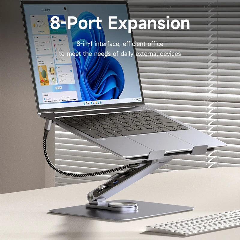 Adjustable Aluminum Laptop Stand for Desk with USB-C Dock
