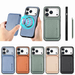 2-in-1 Detachable Slim Carbon Fiber Pattern MagSafe Leather Case with Card Bag for iPhone 17 Series