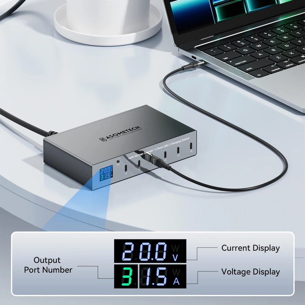 ASOMETECH 140W 6-Port USB-C PD Fast Charging Station