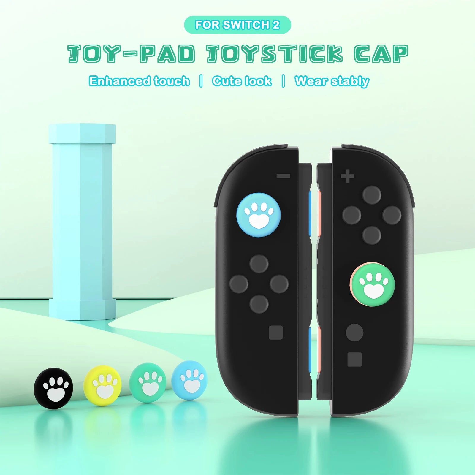 2-Pack Soft Silicone Cute Cat Thumbstick Grips for Nintendo Switch 2 Joy-Con Controllers