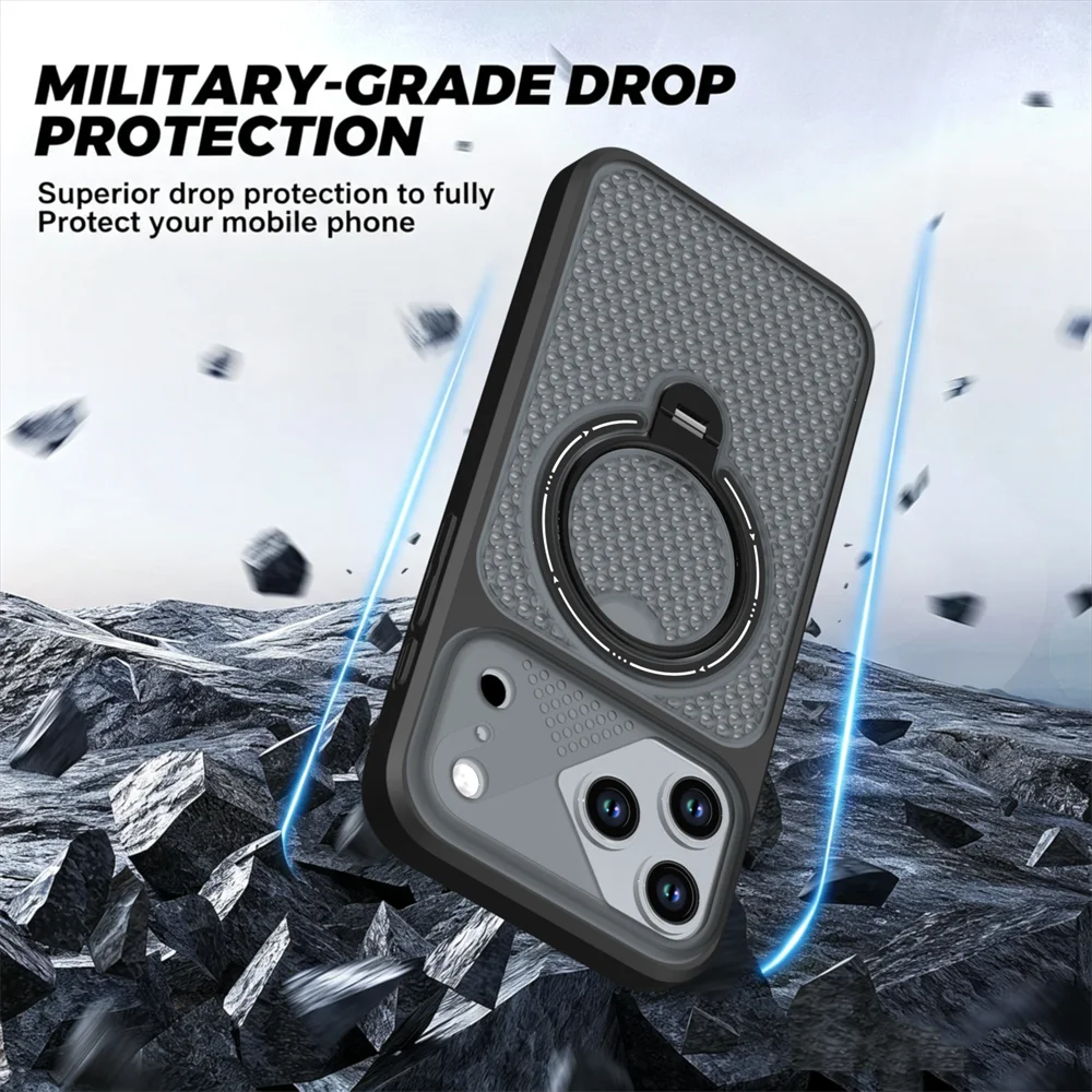 Textured MagSafe Cooling Case with Rotatable Ring Stand for iPhone 18 Series