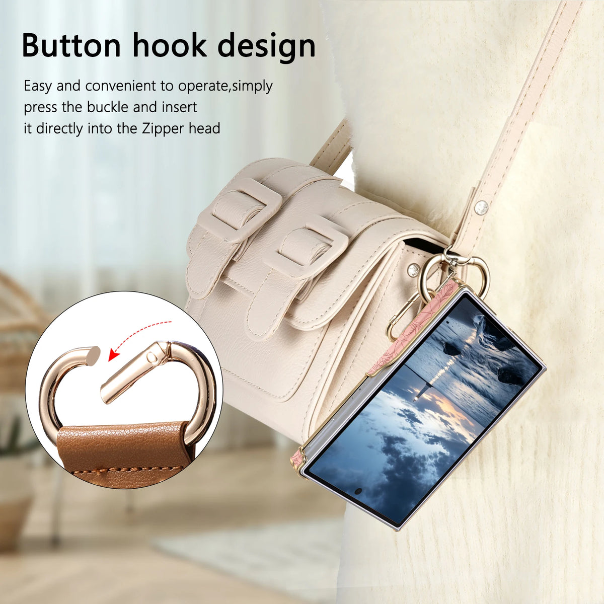 Embossed Leather Case with Carabiner Ring for iPhone Duo