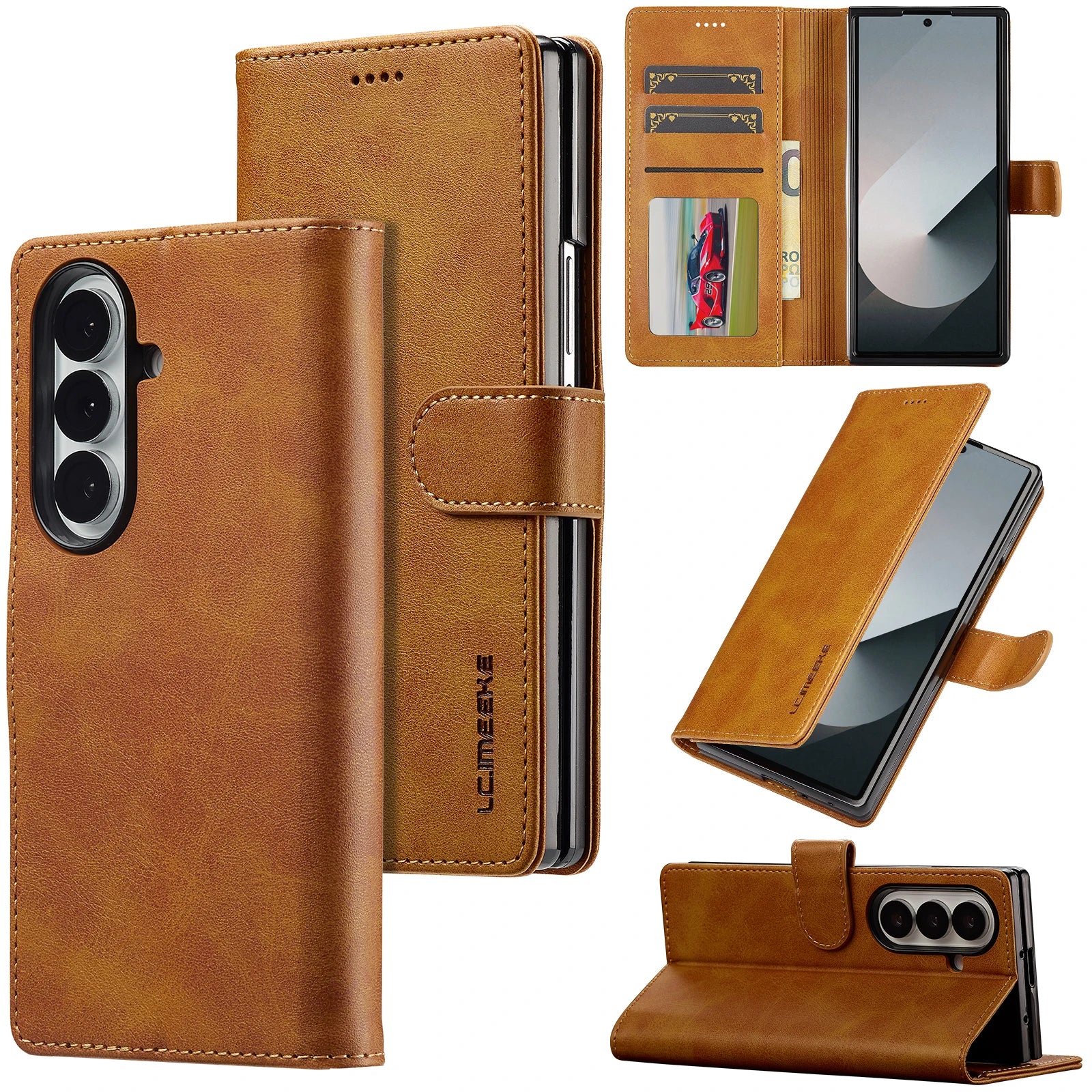 Samsung Galaxy Z Fold 7 Slim Leather Wallet Case with Kickstand
