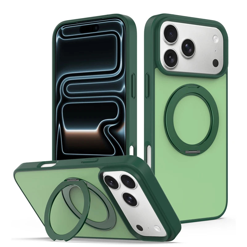 Matte PC TPU MagSafe Case with 360° Rotating Ring Stand for iPhone 18 Series
