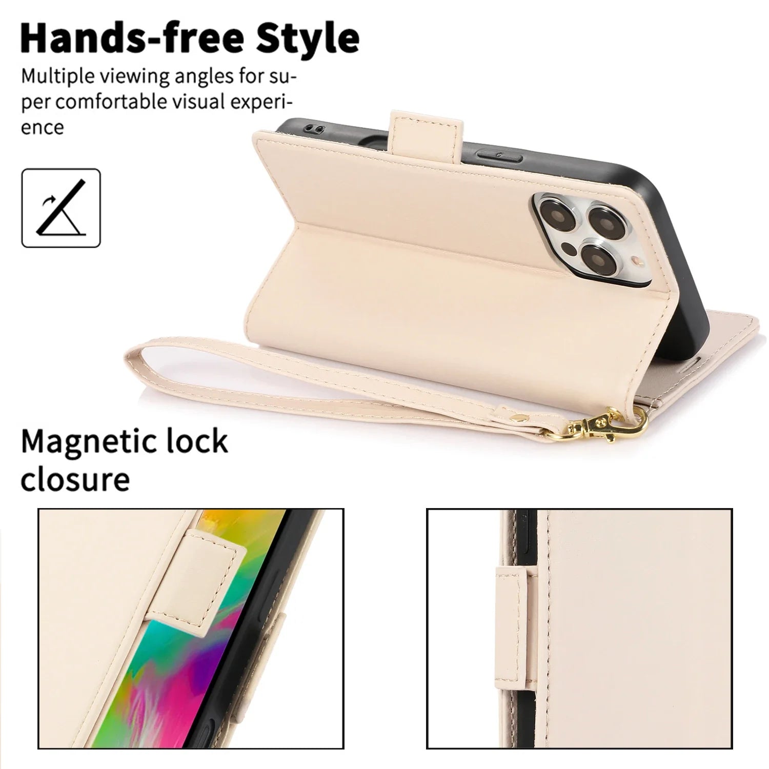 Premium Leather Kickstand Wallet Case with Card Holder for iPhone 15 Series
