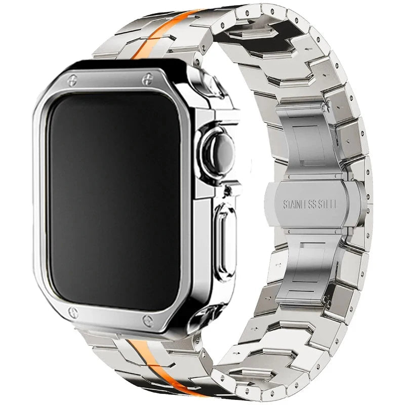 Stainless Steel Link Strap + TPU Case Combo for Apple Watch