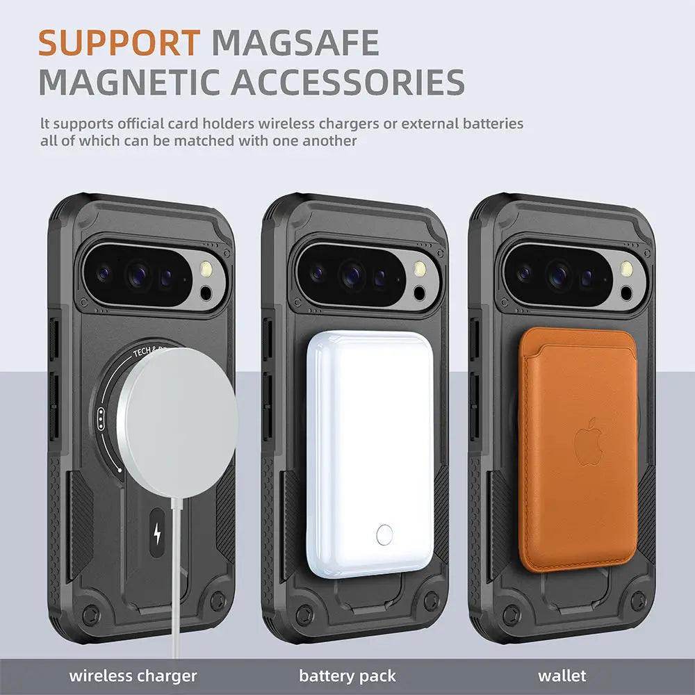 Armor Shockproof Magnetic Case & Foldable Stand for Google Pixel 10 Series