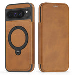 Google Pixel 9 Series Leather Flip Case with Card Slot and Magnetic Ring Holder