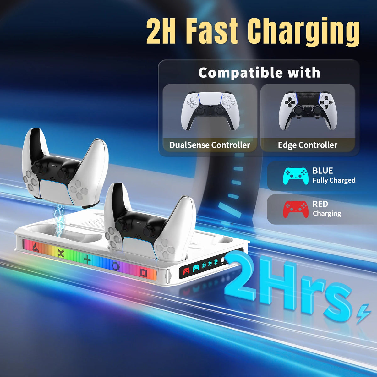 PS5 Cooling Station with Dual Controller Charger and RGB Lighting