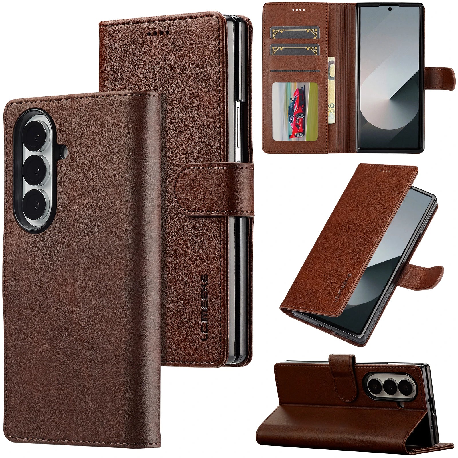 Samsung Galaxy Z Fold 6 Slim Leather Wallet Case with Kickstand