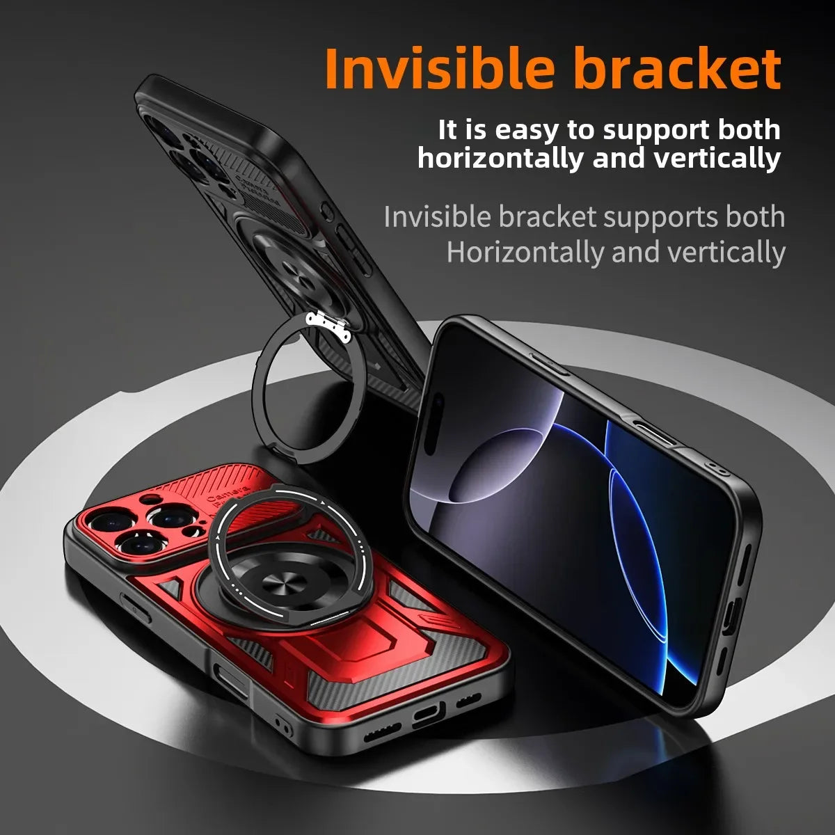 Heavy-Duty MagSafe Case with 360° Metal Ring Stand for iPhone 16 Series