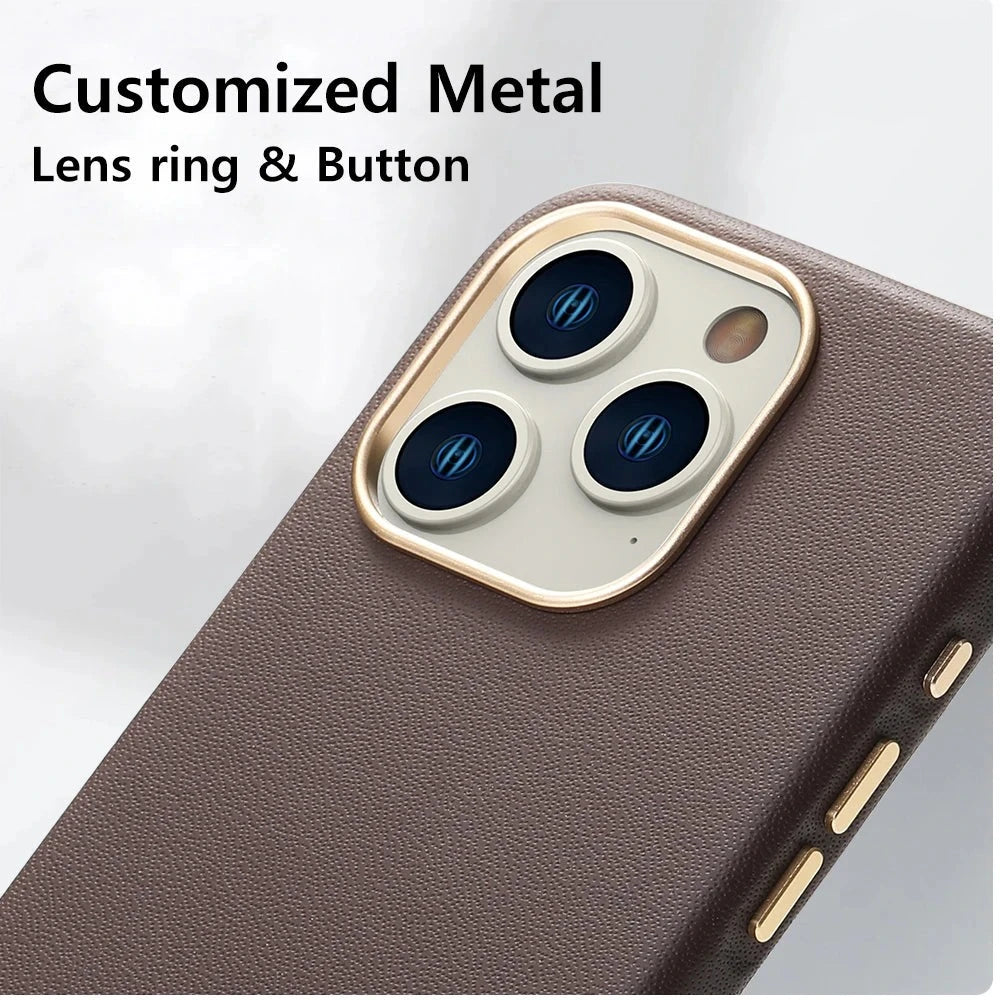 Genuine Leather MagSafe Case & Tempered Glass Protector for iPhone 14