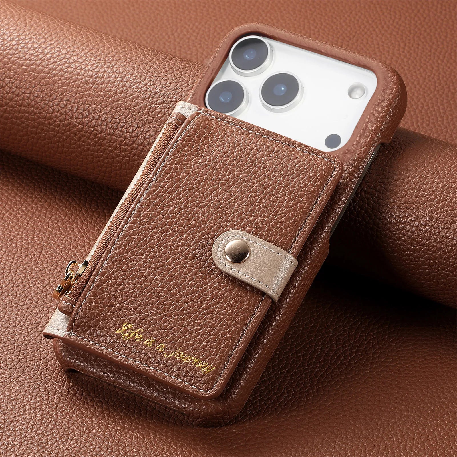 Retro Lychee Pattern Leather Wallet Case with Vertical Card Slot for iPhone 17 Series