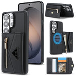 Pebbled Leather Detachable 2-in-1 Card Case with Zippered Wallet Pouch for Samsung Galaxy S25 Ultra