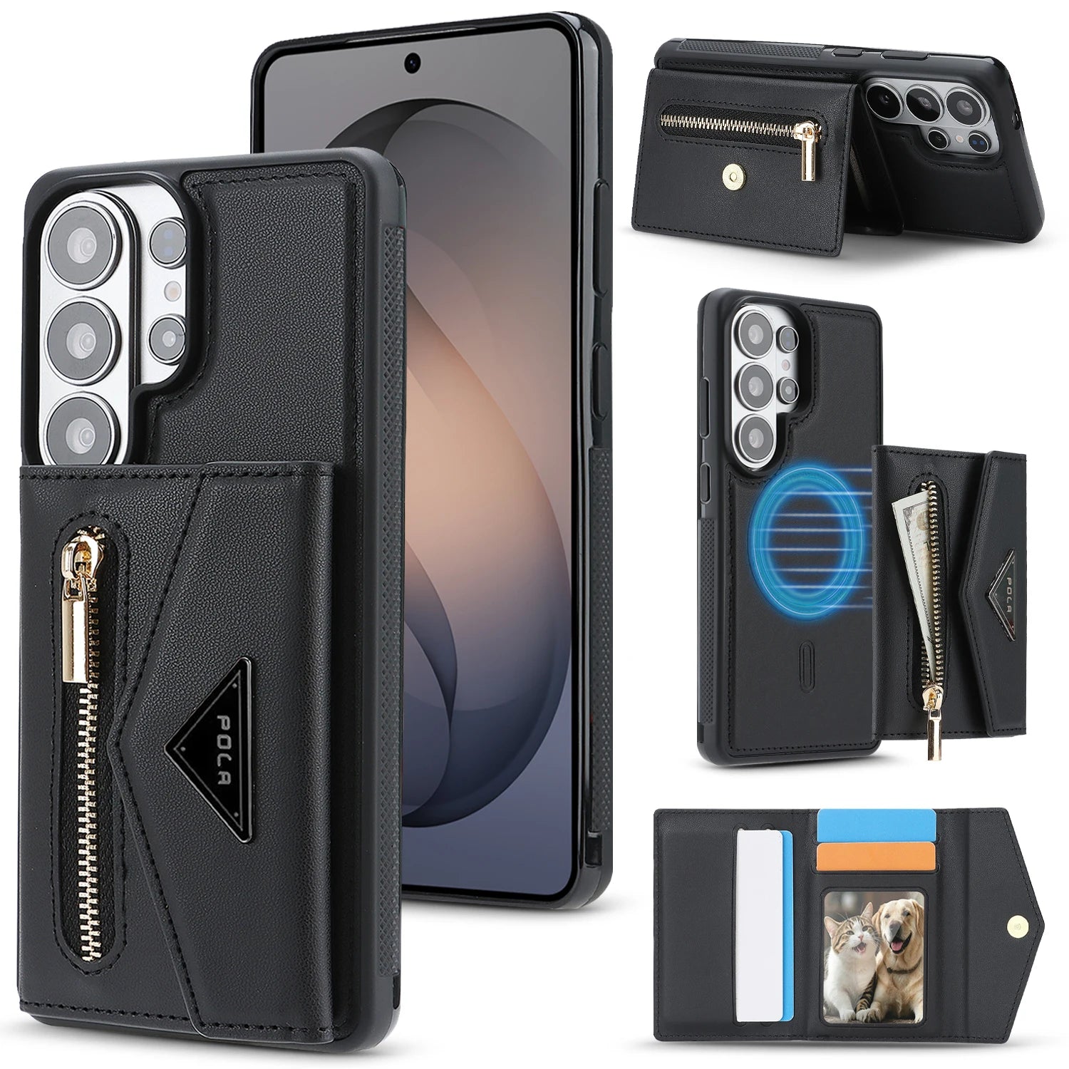 Pebbled Leather Detachable 2-in-1 Card Case with Zippered Wallet Pouch for Samsung Galaxy S25 Ultra