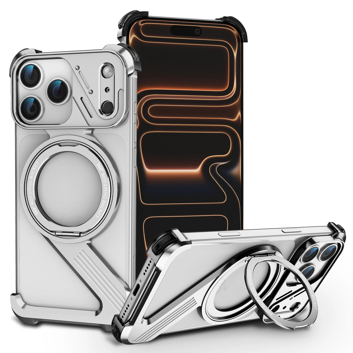 Shockproof Frameless MagSafe Case with 360° Rotating Grip Ring Stand for iPhone 18 Series