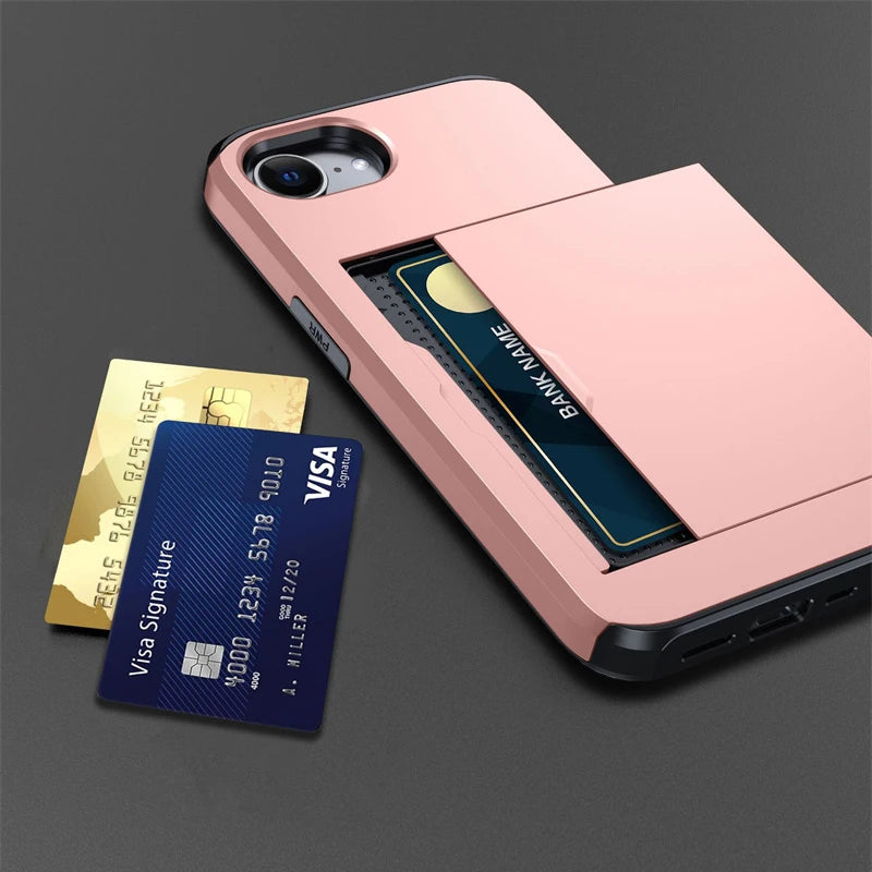 Luxury Armor Slide Card Slot Wallet Case for iPhone 16e