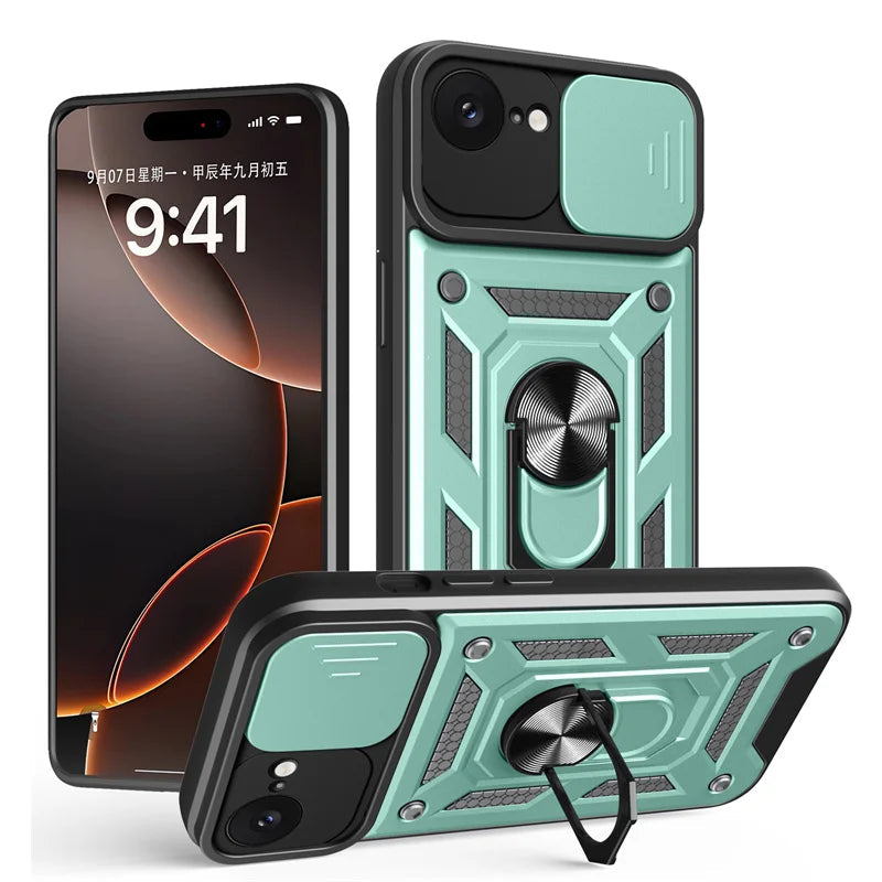 Heavy Duty Shockproof Armor Case with Slide Lens Protection for iPhone 16e