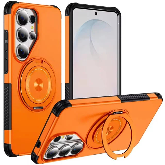 Shockproof Textured Bumper Case with 360° Rotating Magnetic Ring Stand for Samsung Galaxy S26 Series