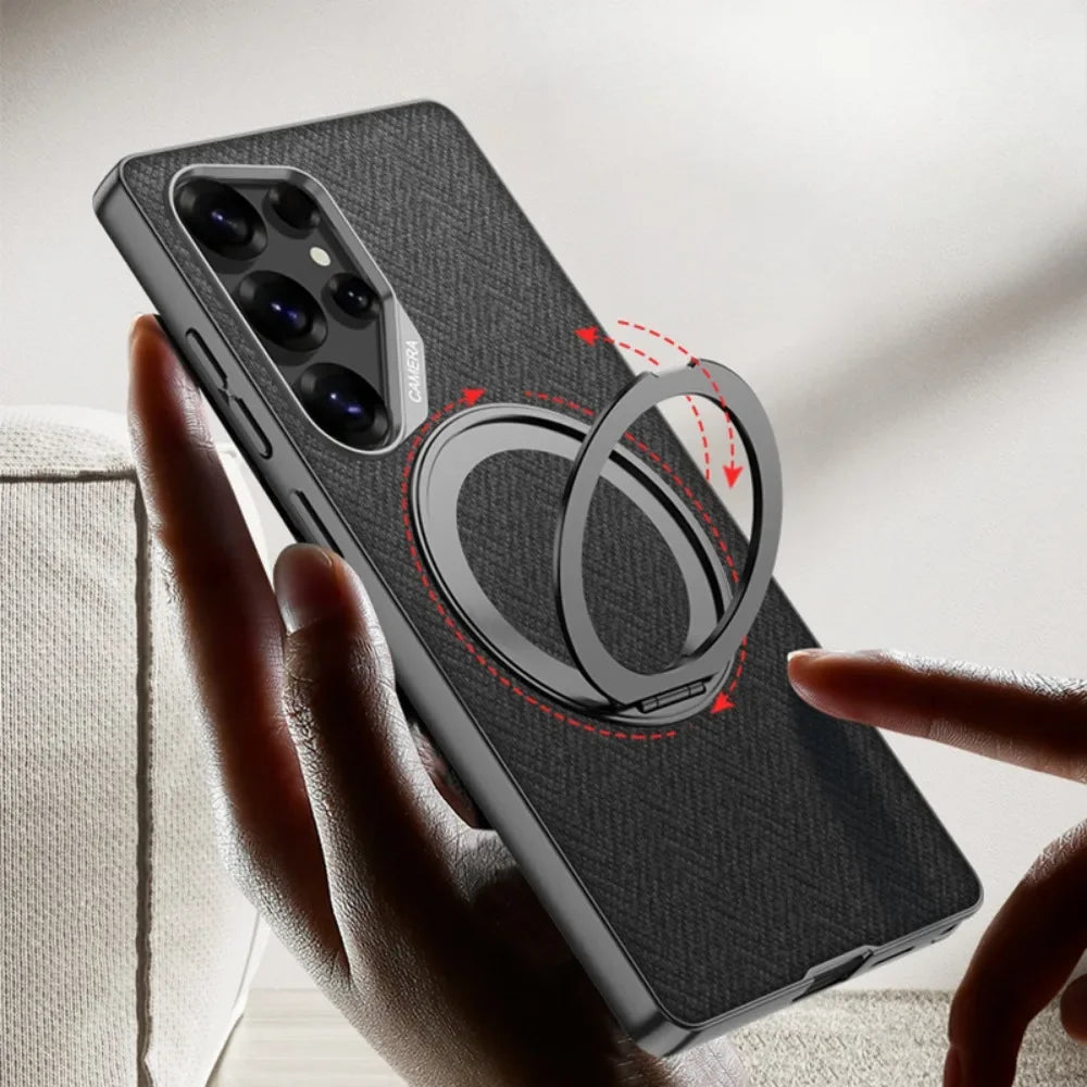 Samsung Galaxy S24 Ultra PU Leather Case with 360° Rotating Ring Holder