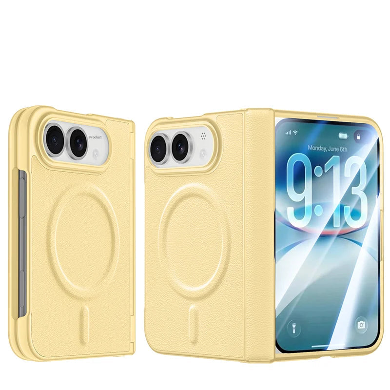 Vegan Leather Shockproof Foldable Case with Full Hinge Protection for iPhone Duo