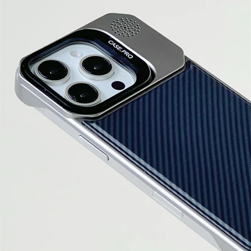 Carbon Fiber Pattern MagSafe Case with Alloy Lens Holder for iPhone 15 Series