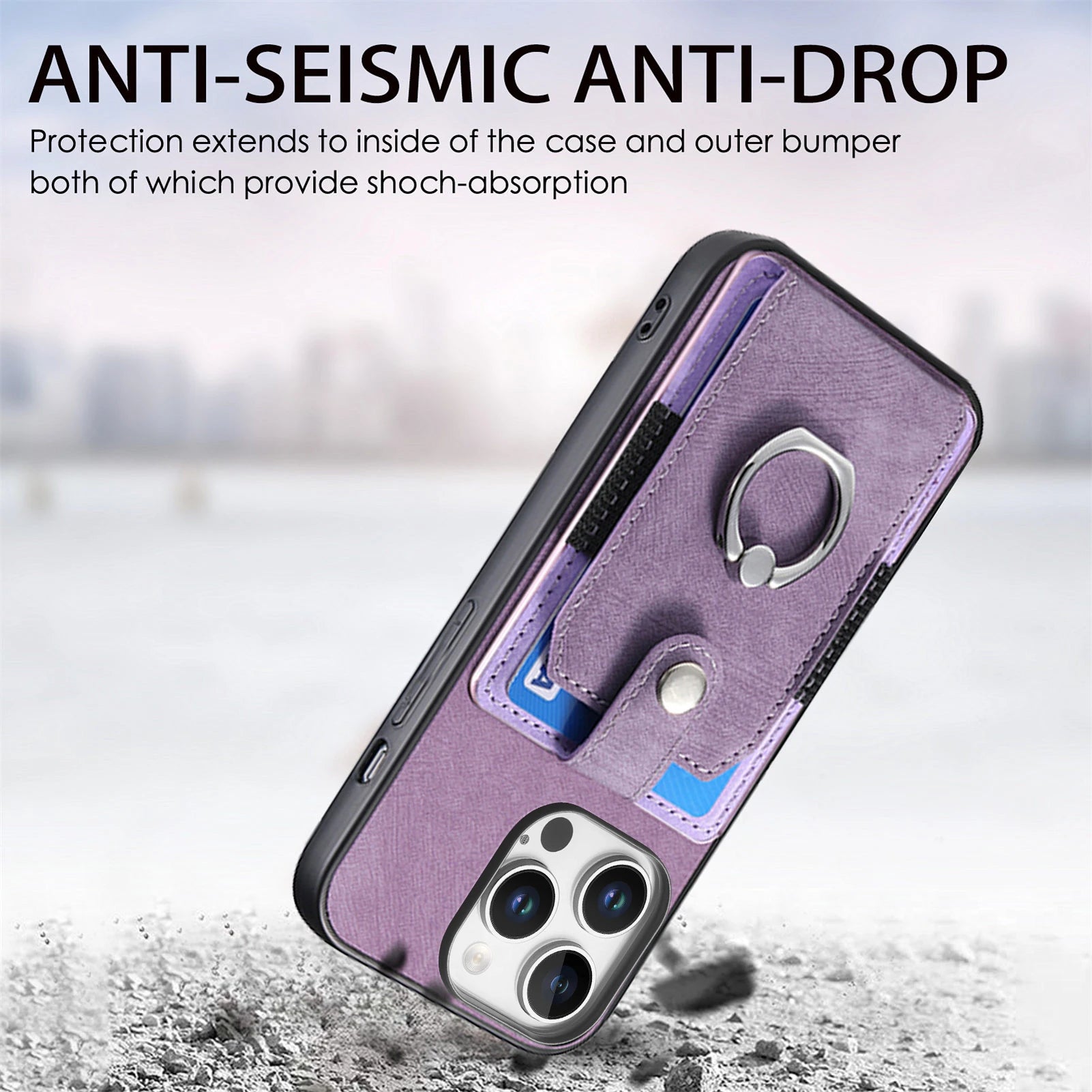 Ring Wallet Leather Case with Card Holder and Kickstand for iPhone 16 Series