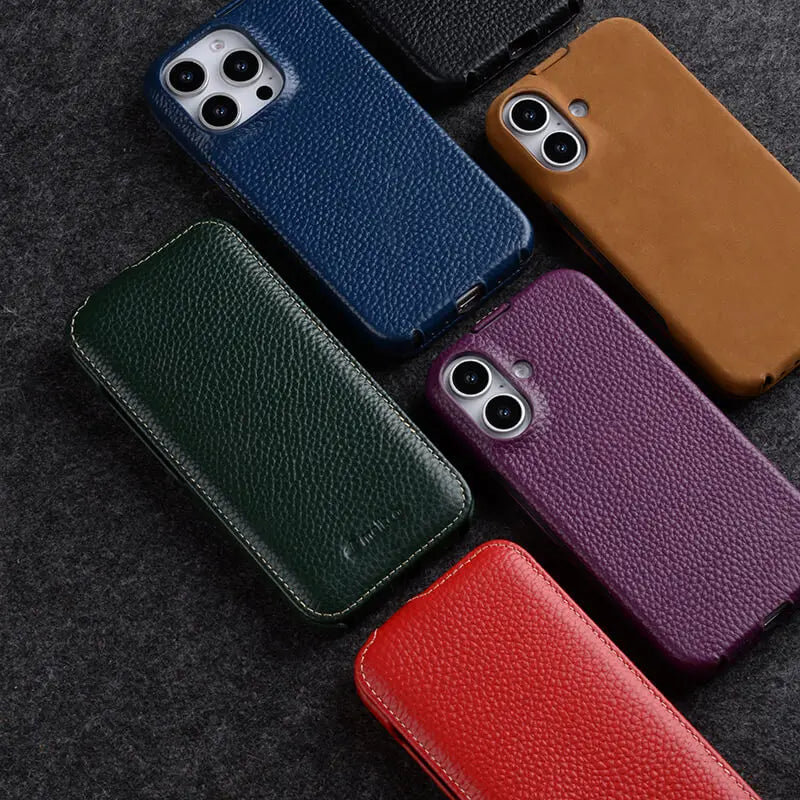 Premium Genuine Leather Magnetic Flip Case for iPhone 16 Series