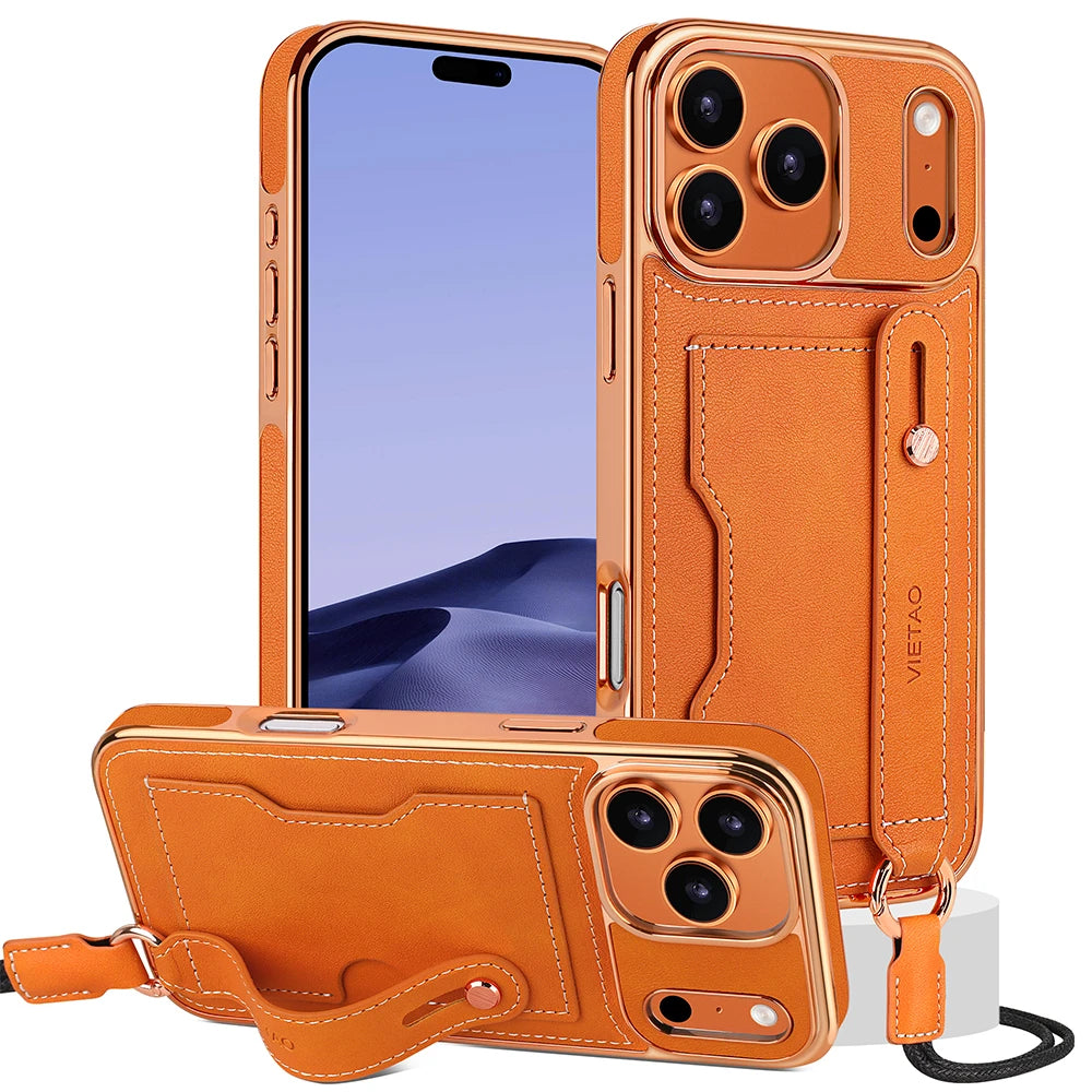 Lychee Grain Leather Crossbody Case with Detachable Neck Strap for iPhone 17 Series