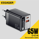 Essager 65W GaN Charger with Built-in Retractable Cable