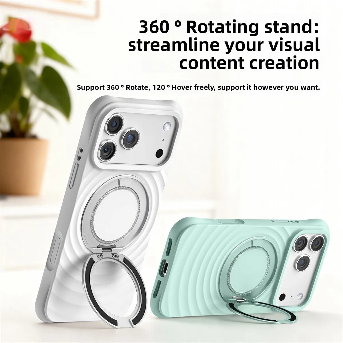 Water Ripple Silicone Case with 360-Degree Holder for iPhone 17 Series