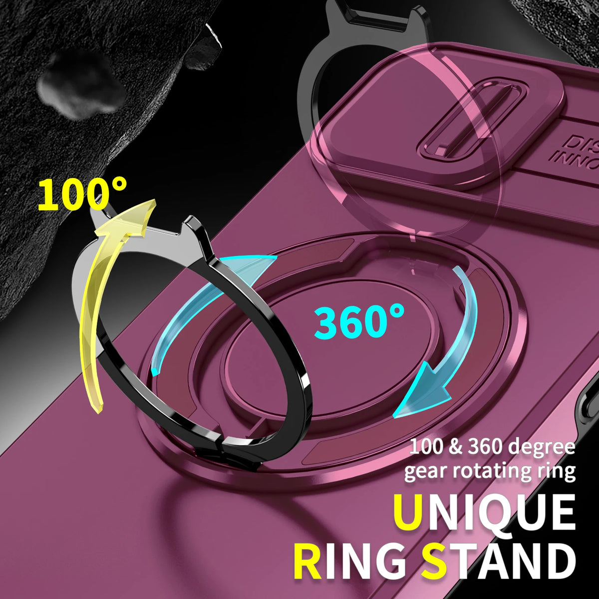 Sliding Lens Cover Shockproof Case with 360° Rotating Ring Stand for iPhone 16e